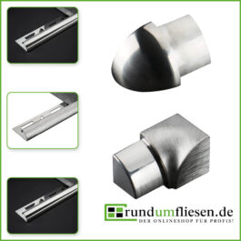 Innenecke, Außenecke für Rundprofil / Viertelkreisprofil aus Edelstahl V2A in glänzend, gebürstet, hochglanzpoliert