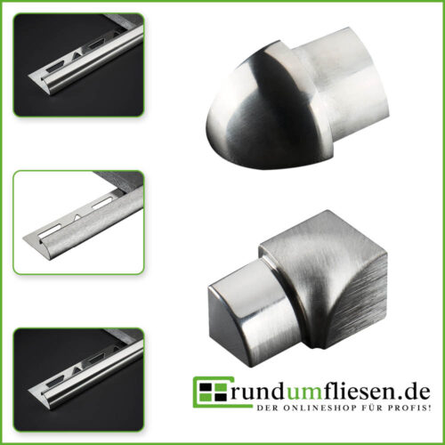 Home Innenecke, Außenecke für Rundprofil / Viertelkreisprofil aus Edelstahl V2A in glänzend, gebürstet, hochglanzpoliert